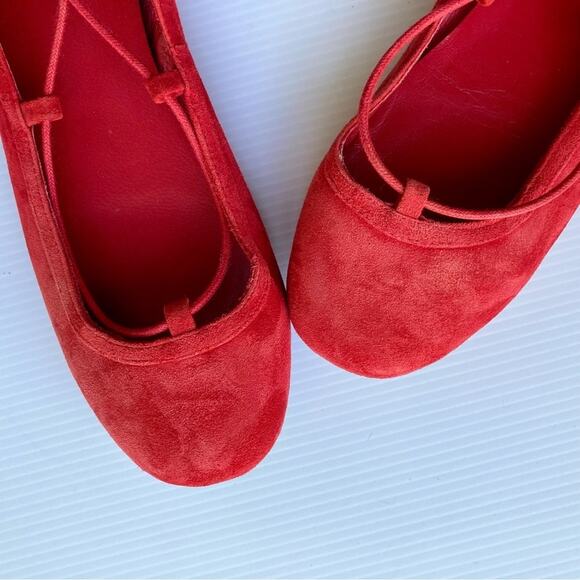 JOIE Jenessa Ballet Flats Cherry Red Suede Women Size 7.5/38 Lace Up Leather - Picture 3 of 13